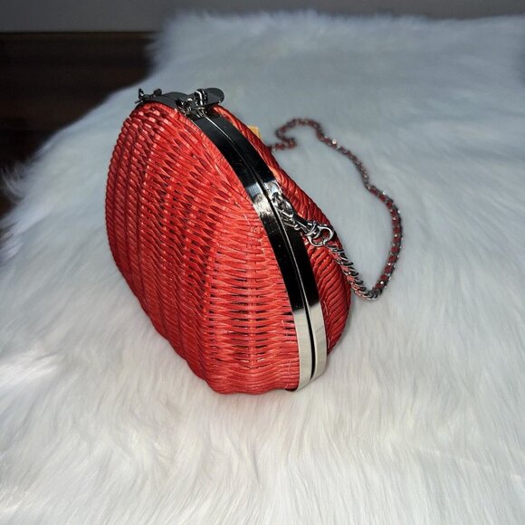 Patricia Nash One Size Red Papaya Wicker Melfi Oval Clam Bag Purse Crossbody - Picture 3 of 16